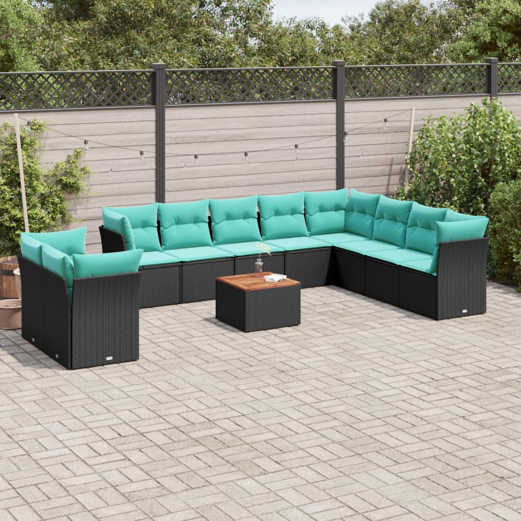 11-dijelni set vrtnih sofa od poliratana s jastucima crni