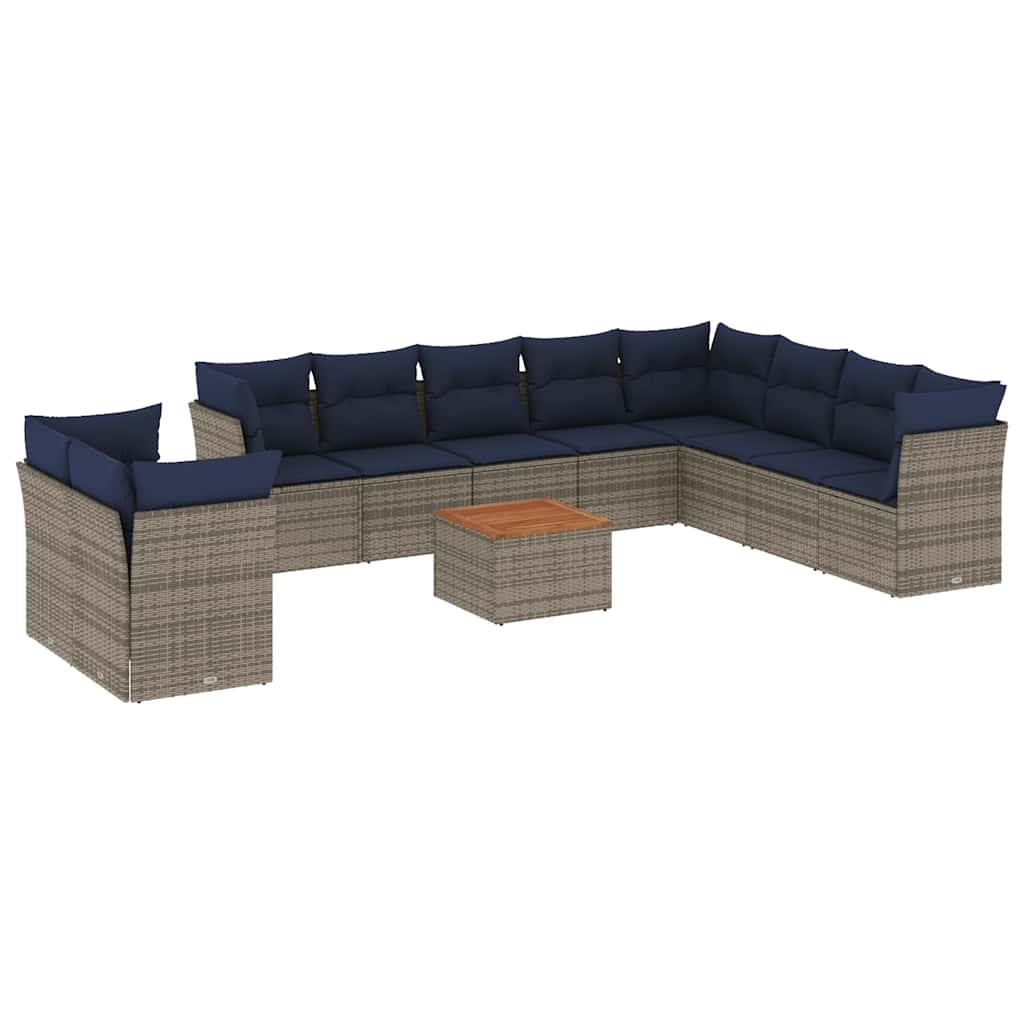 11-dijelni set vrtnih sofa od poliratana s jastucima sivi
