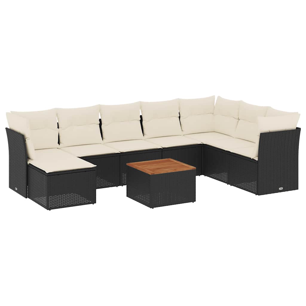 9-dijelni set vrtnih sofa s jastucima crni od poliratana