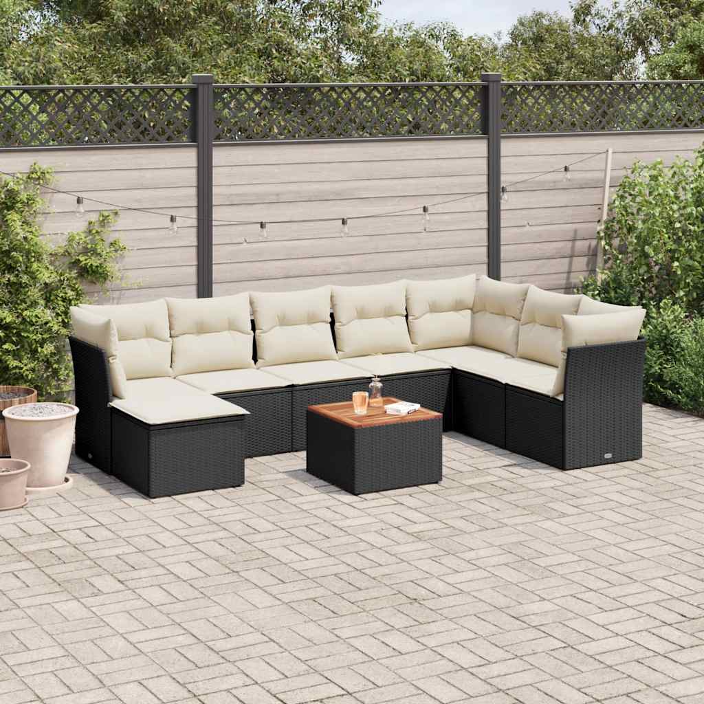 9-dijelni set vrtnih sofa s jastucima crni od poliratana