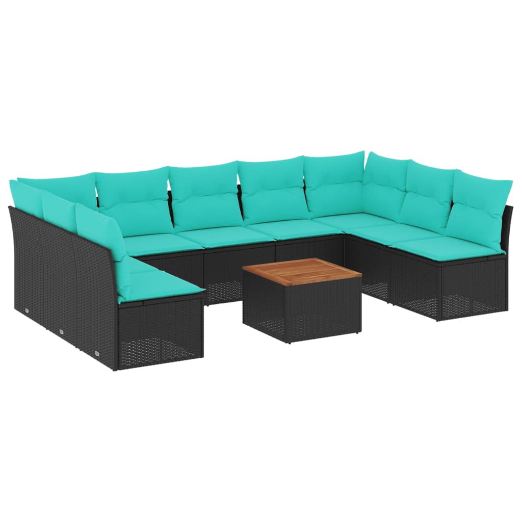 10-dijelni set vrtnih sofa od poliratana s jastucima crni