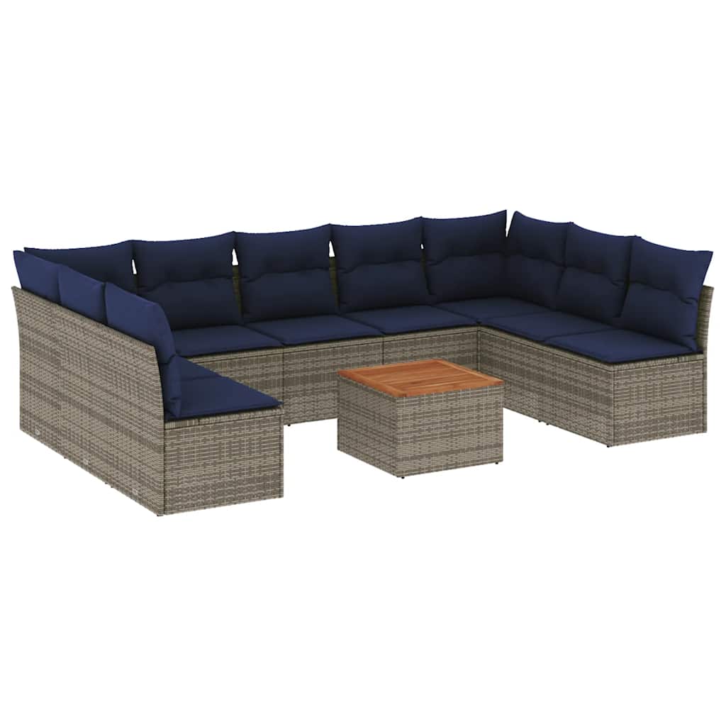 10-dijelni set vrtnih sofa od poliratana s jastucima sivi