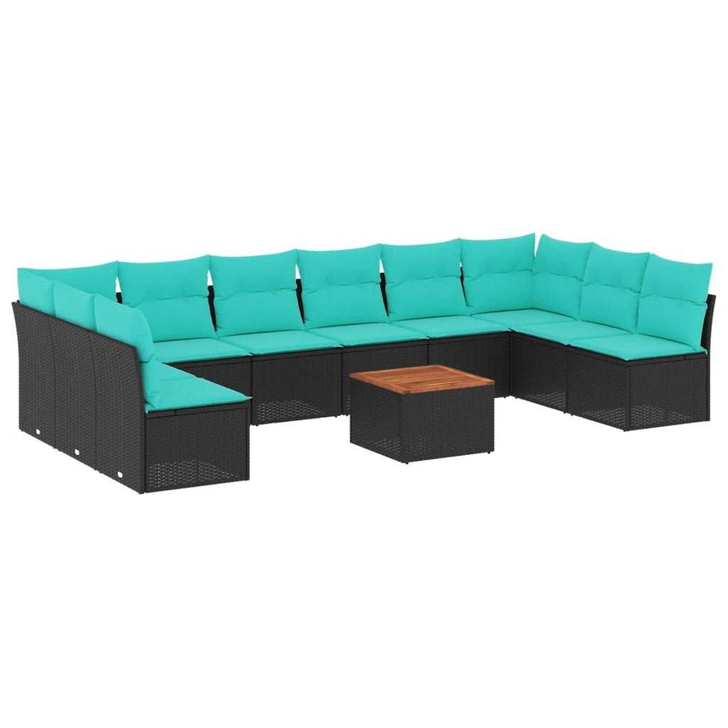 11-dijelni set vrtnih sofa od poliratana s jastucima crni