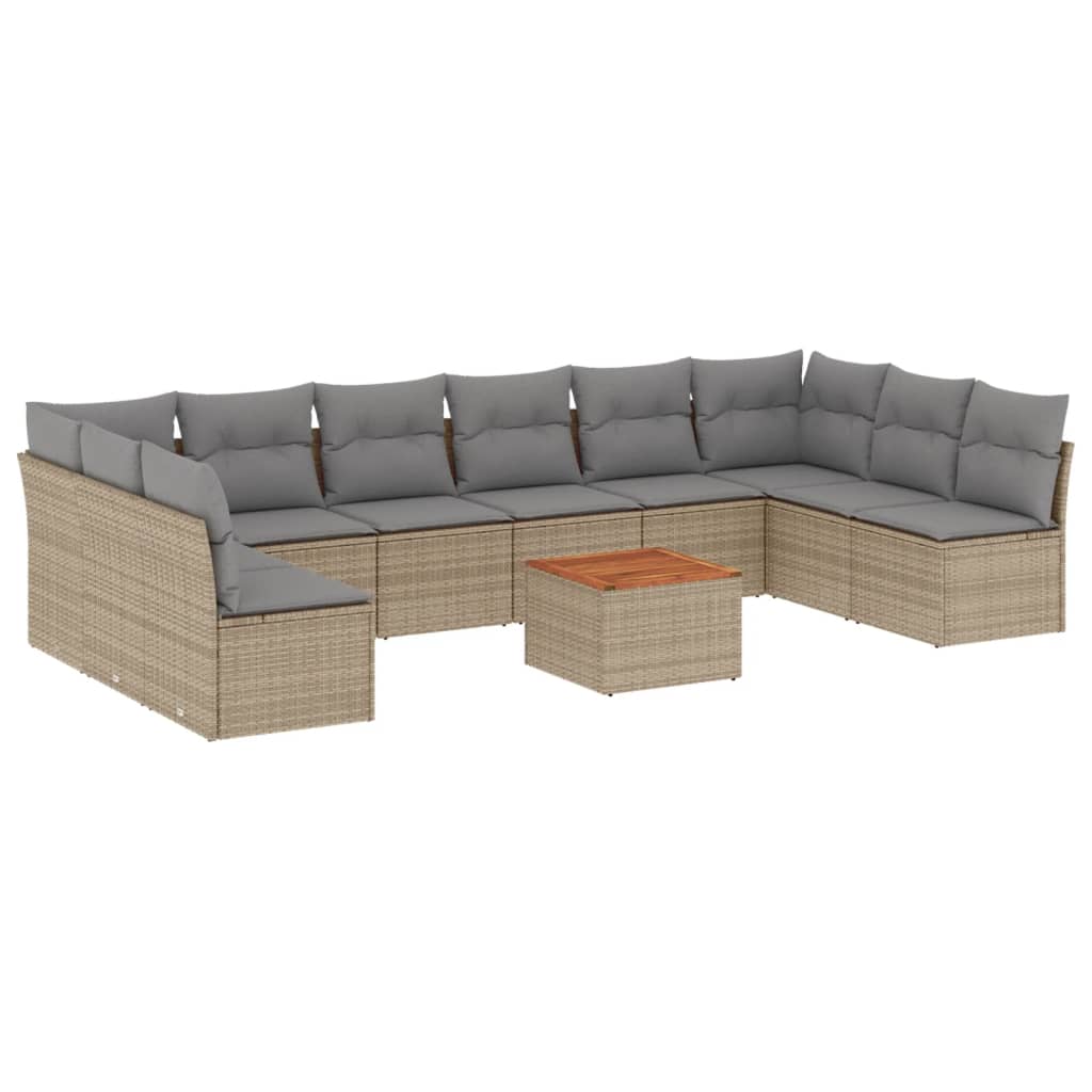 11-dijelni set vrtnih sofa s jastucima bež od poliratana