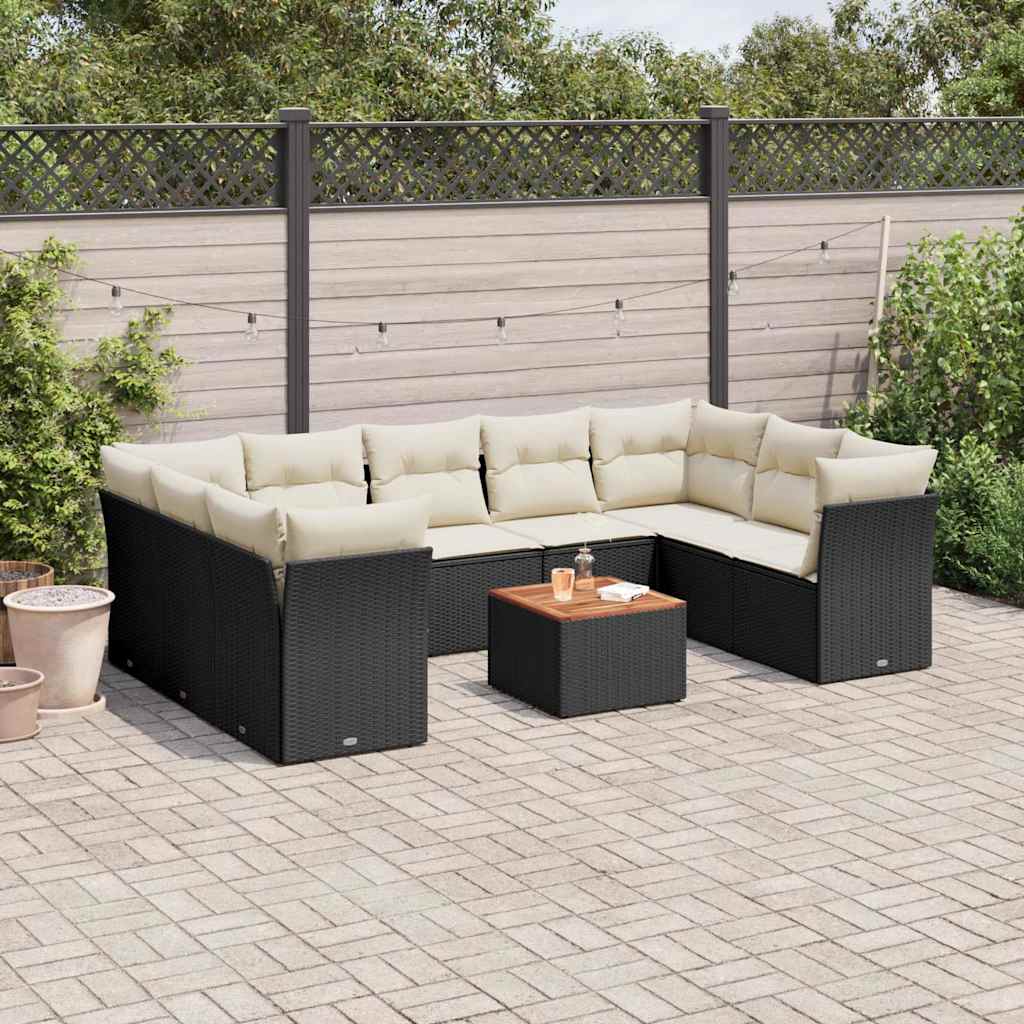 10-dijelni set vrtnih sofa s jastucima crni od poliratana