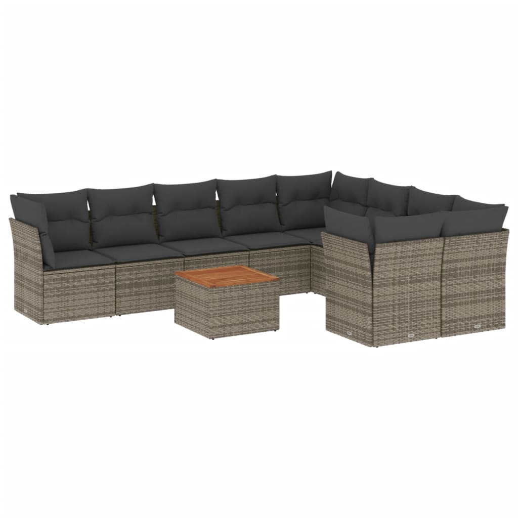 10-dijelni set vrtnih sofa od poliratana s jastucima sivi