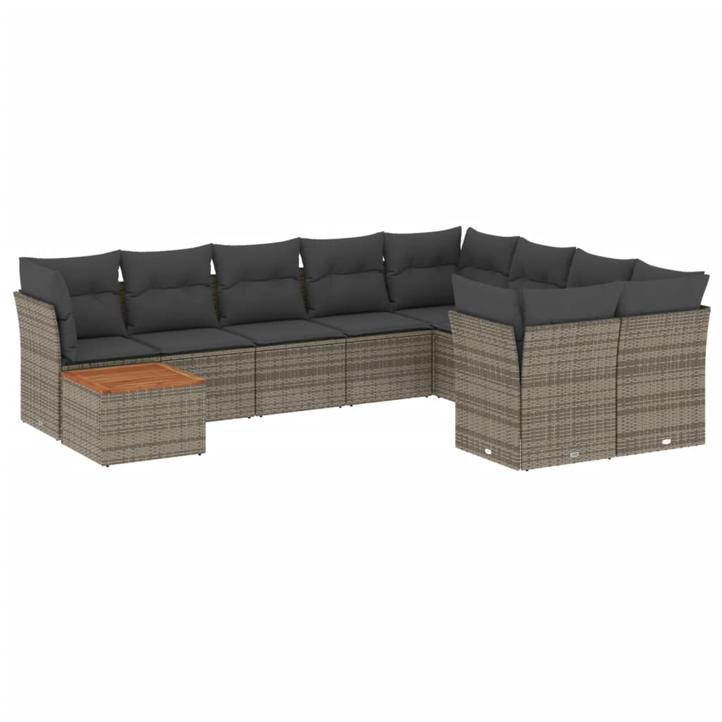 10-dijelni set vrtnih sofa od poliratana s jastucima sivi