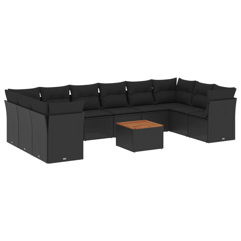 11-dijelni set vrtnih sofa od poliratana s jastucima crni