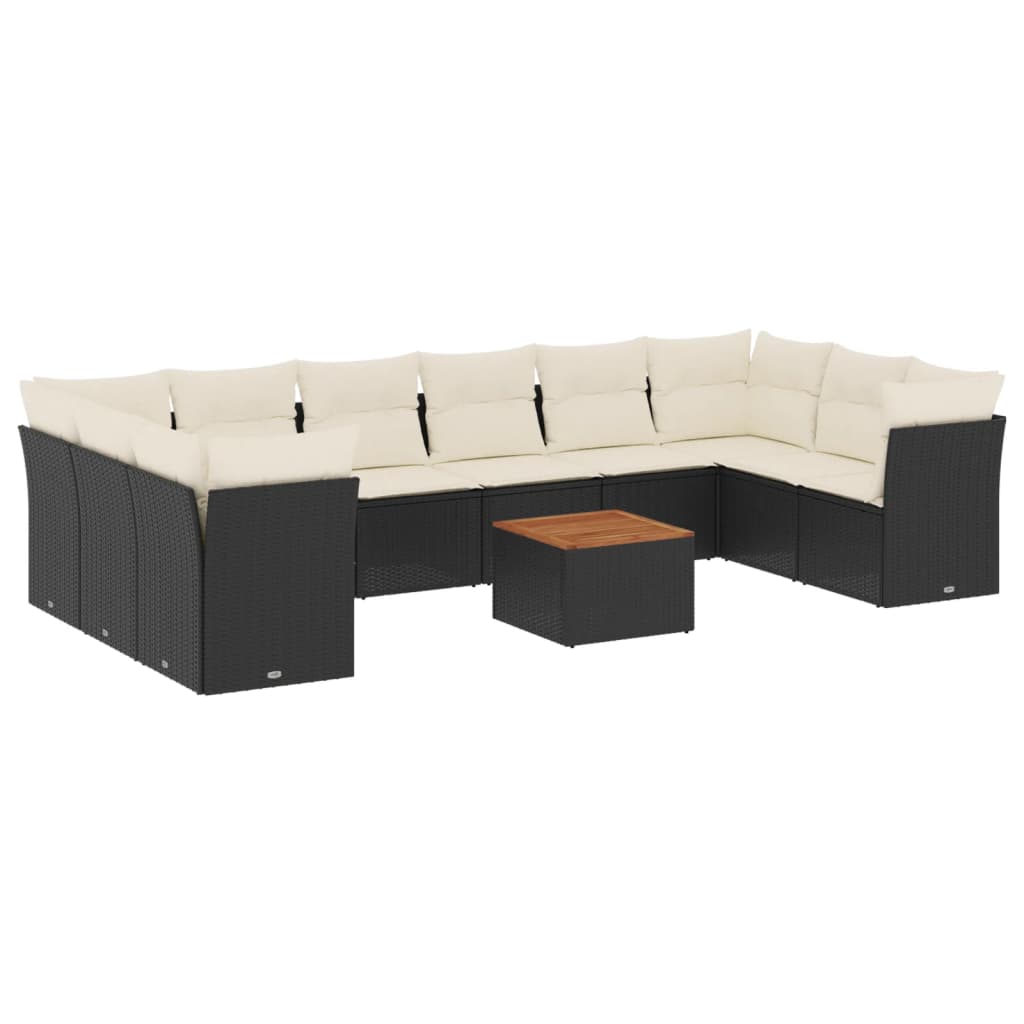 11-dijelni set vrtnih sofa od poliratana s jastucima crni
