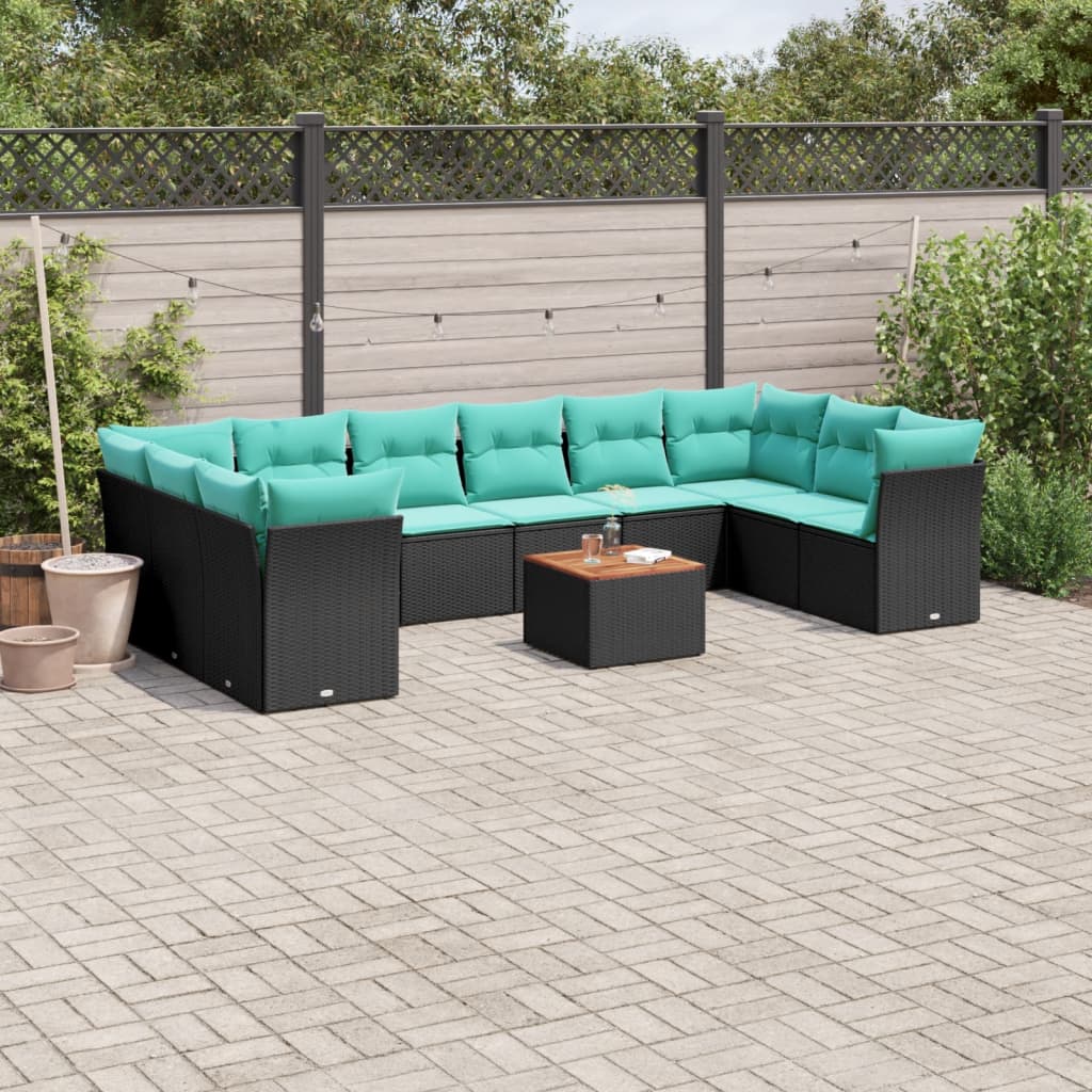 11-dijelni set vrtnih sofa od poliratana s jastucima crni