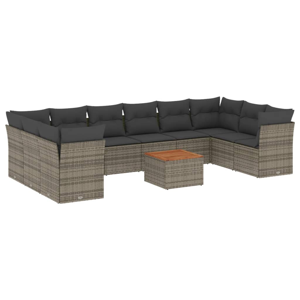 11-dijelni set vrtnih sofa od poliratana s jastucima sivi