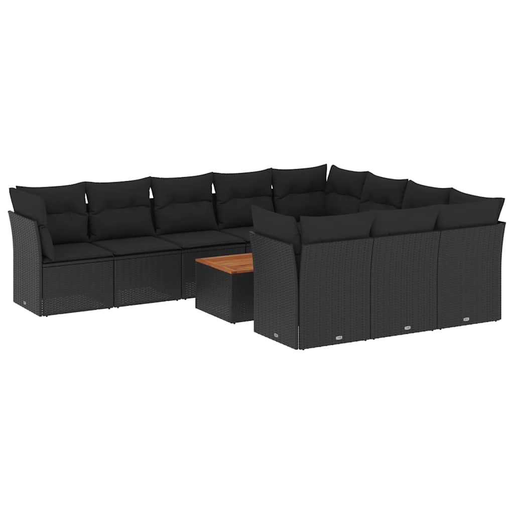 11-dijelni set vrtnih sofa od poliratana s jastucima crni