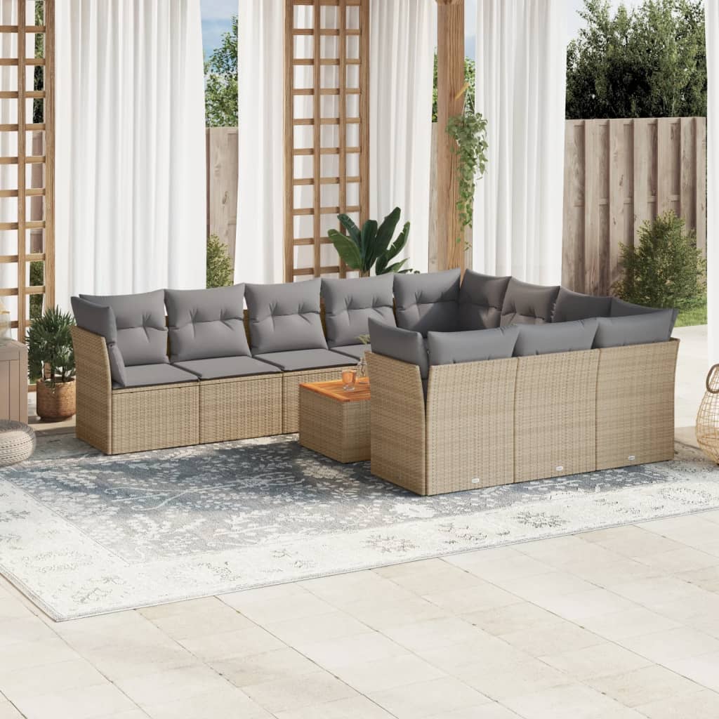 11-dijelni set vrtnih sofa s jastucima bež od poliratana