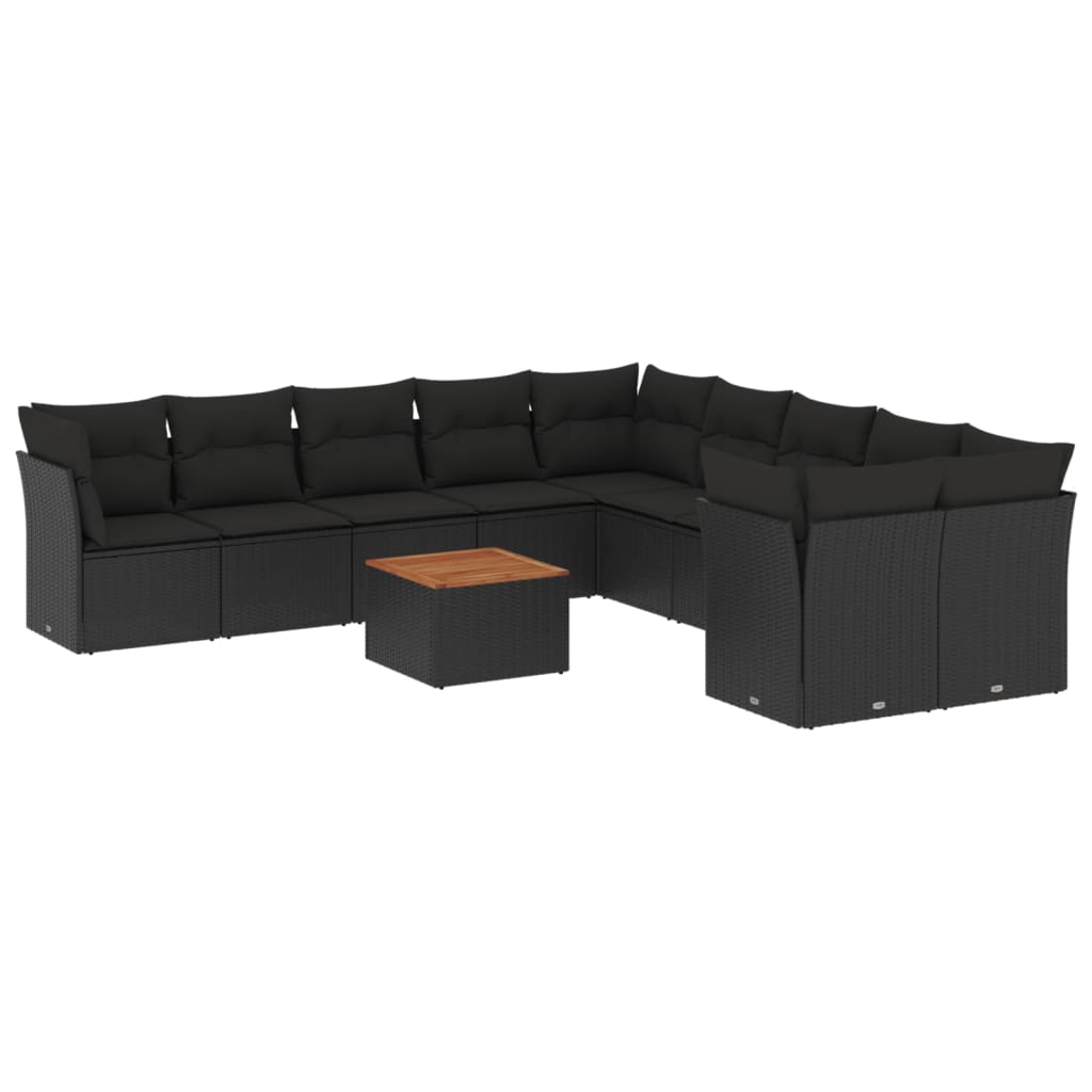 11-dijelni set vrtnih sofa od poliratana s jastucima crni