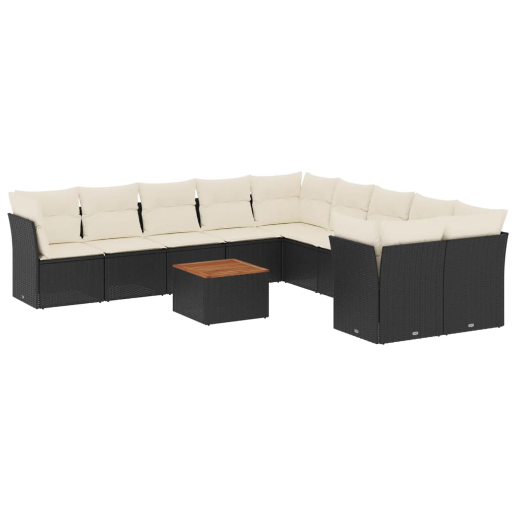 11-dijelni set vrtnih sofa od poliratana s jastucima crni
