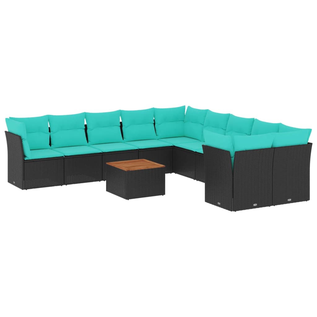 11-dijelni set vrtnih sofa od poliratana s jastucima crni