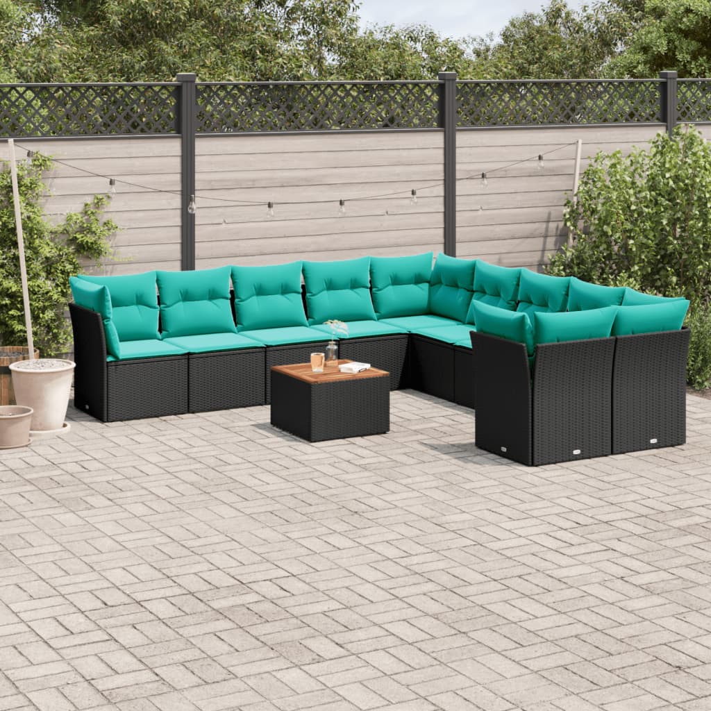 11-dijelni set vrtnih sofa od poliratana s jastucima crni