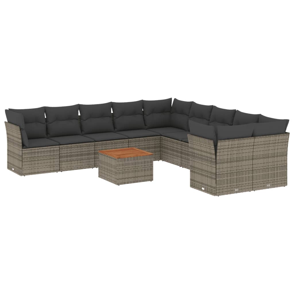 11-dijelni set vrtnih sofa od poliratana s jastucima sivi