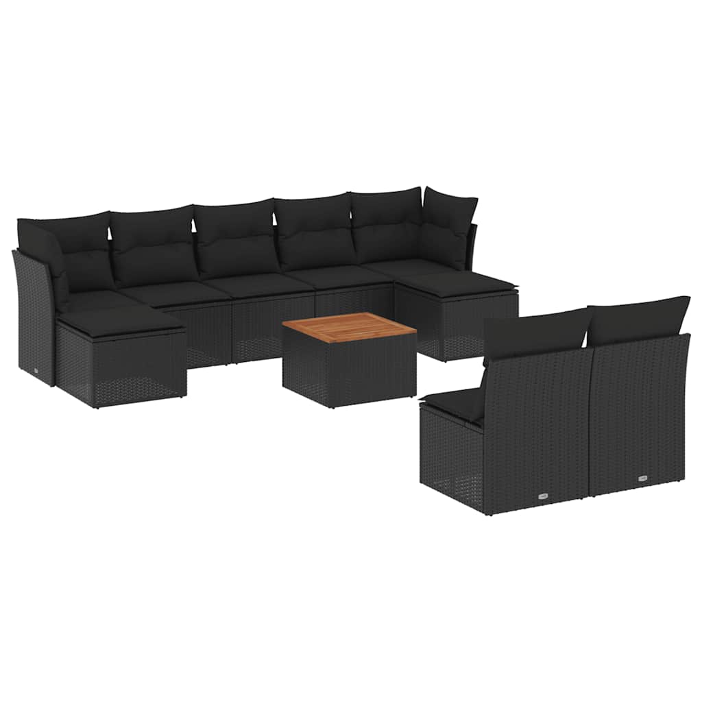 10-dijelni set vrtnih sofa s jastucima crni od poliratana