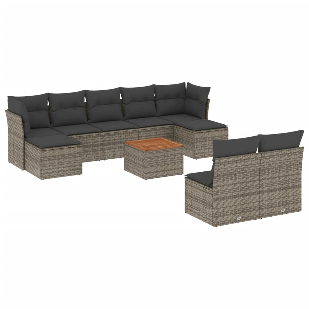 10-dijelni set vrtnih sofa od poliratana s jastucima sivi