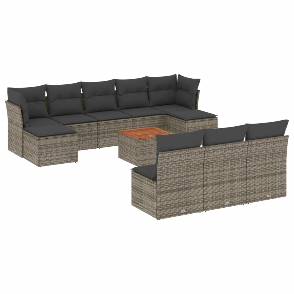 11-dijelni set vrtnih sofa od poliratana s jastucima sivi