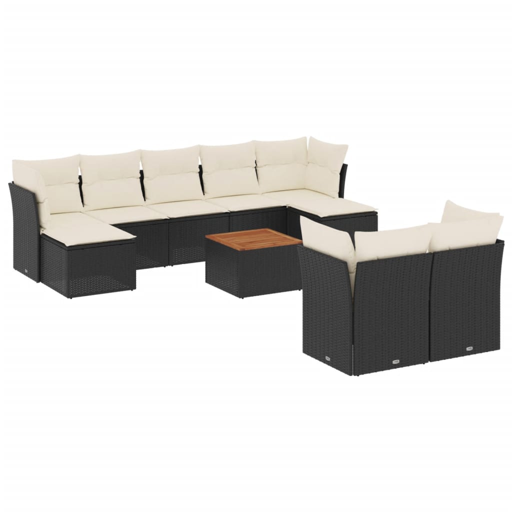 10-dijelni set vrtnih sofa s jastucima crni od poliratana