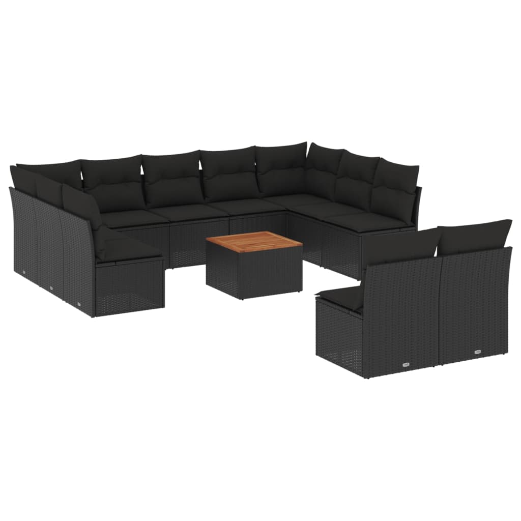 12-dijelni set vrtnih sofa od poliratana s jastucima crni