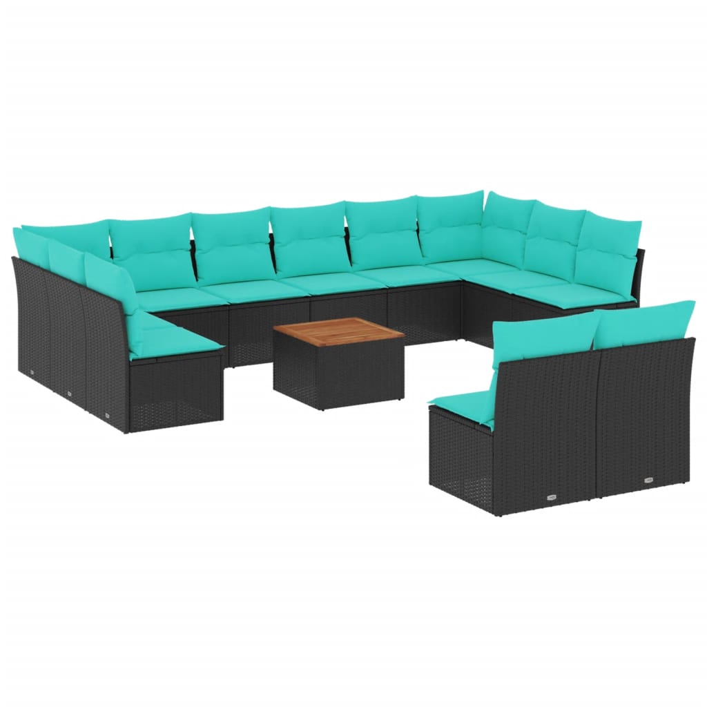 13-dijelni set vrtnih sofa s jastucima poliratan crni
