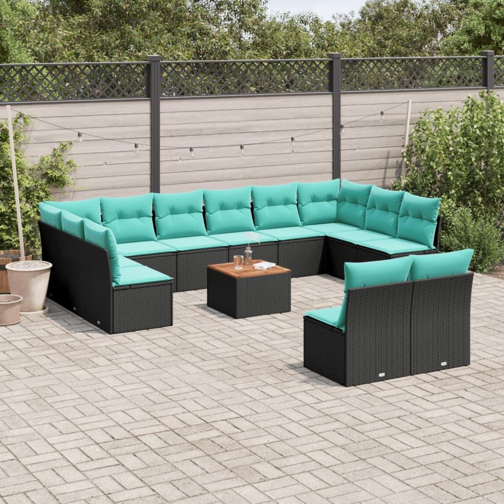 13-dijelni set vrtnih sofa s jastucima poliratan crni