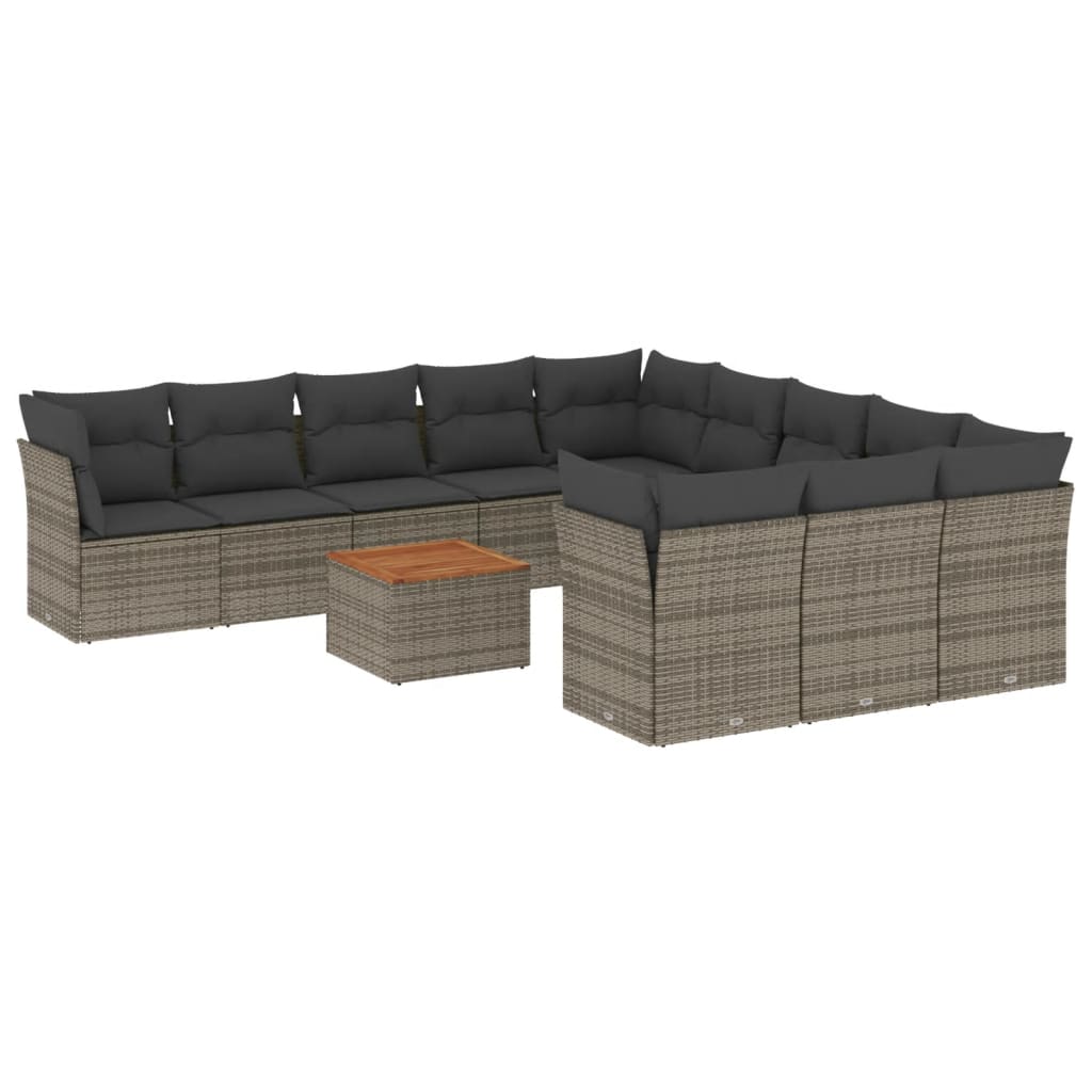 12-dijelni set vrtnih sofa od poliratana s jastucima sivi