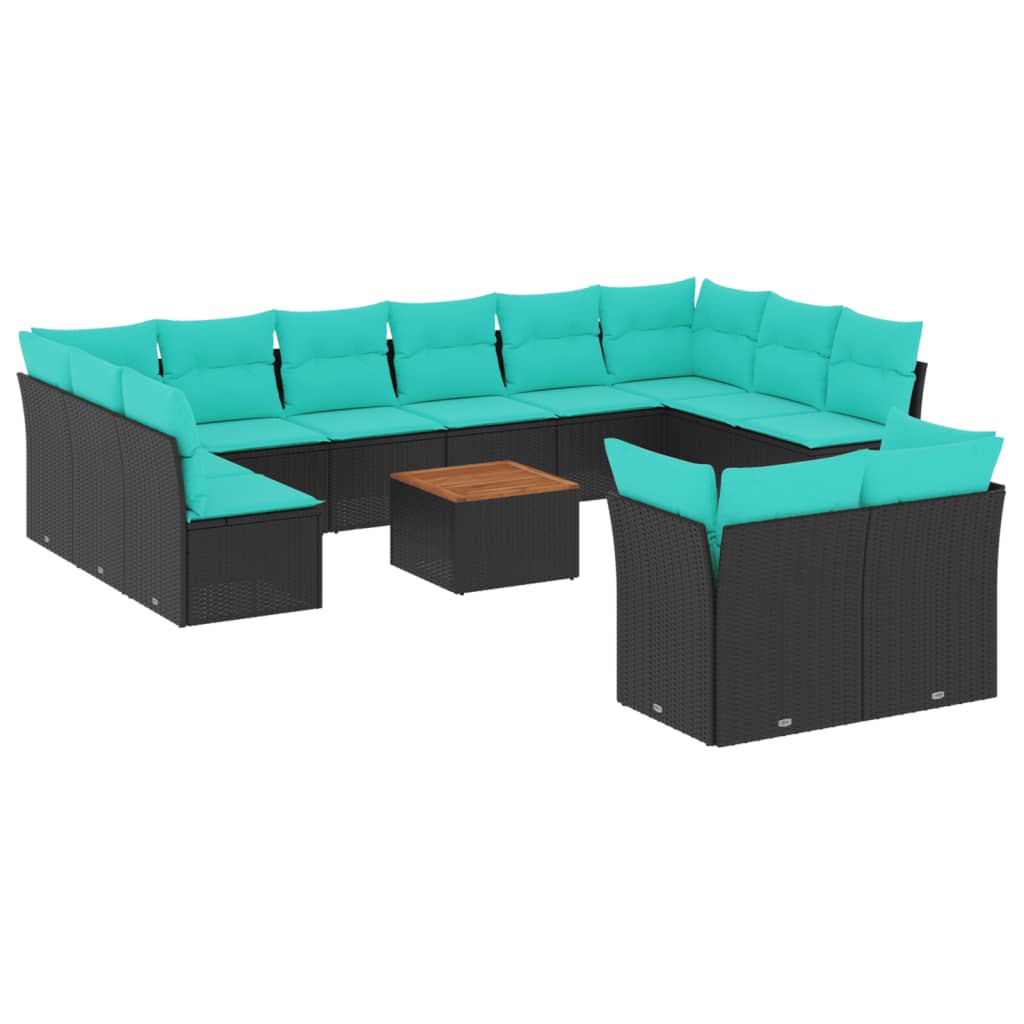 13-dijelni set vrtnih sofa s jastucima poliratan crni