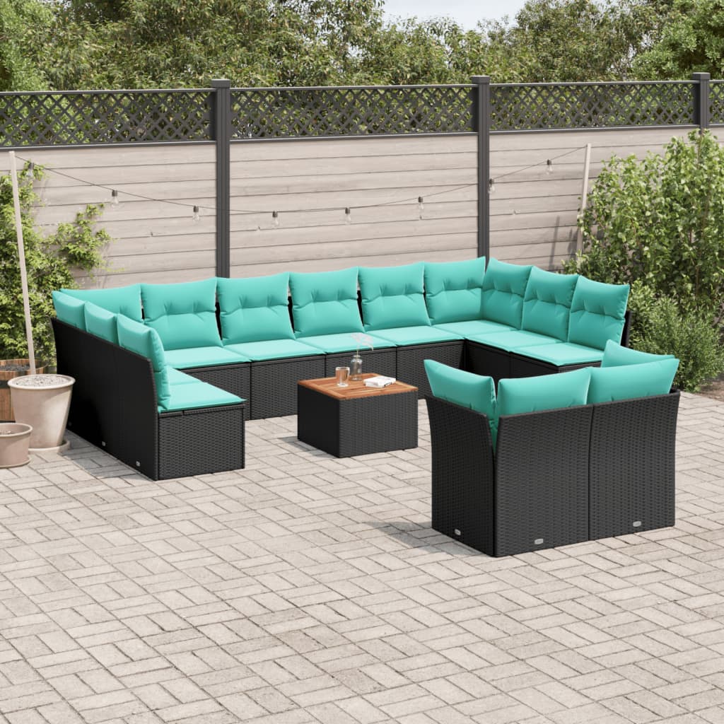 13-dijelni set vrtnih sofa s jastucima poliratan crni