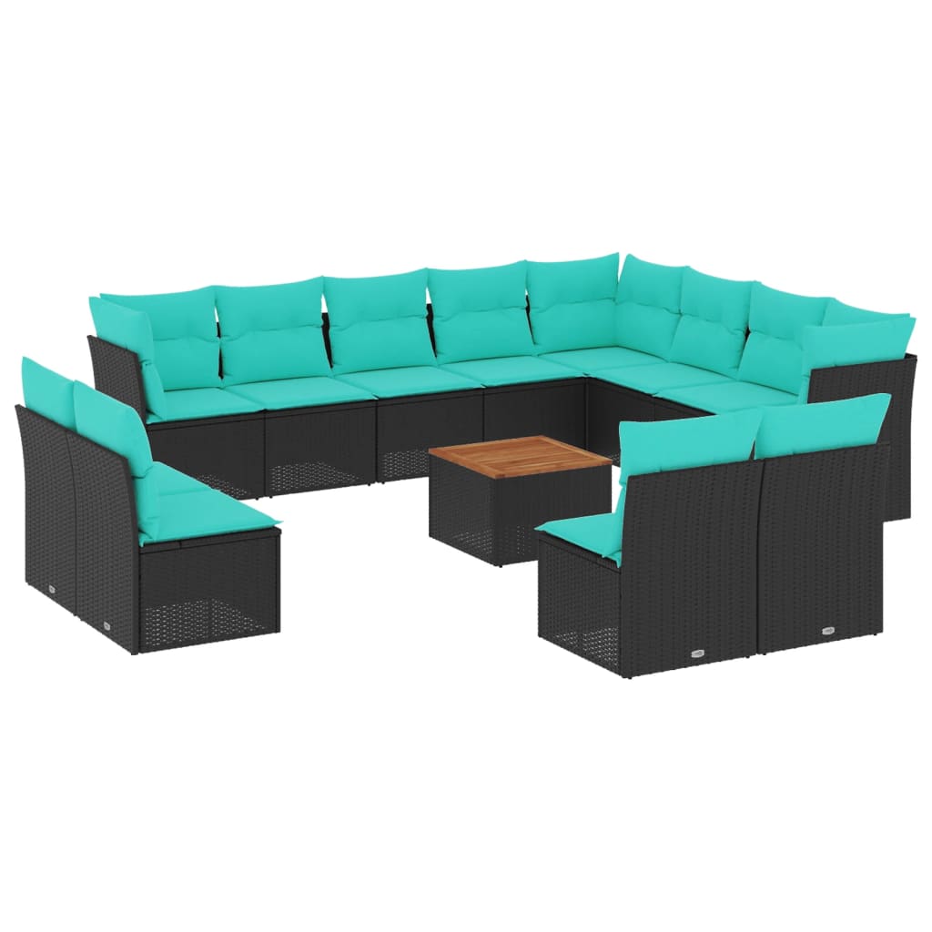 13-dijelni set vrtnih sofa s jastucima poliratan crni