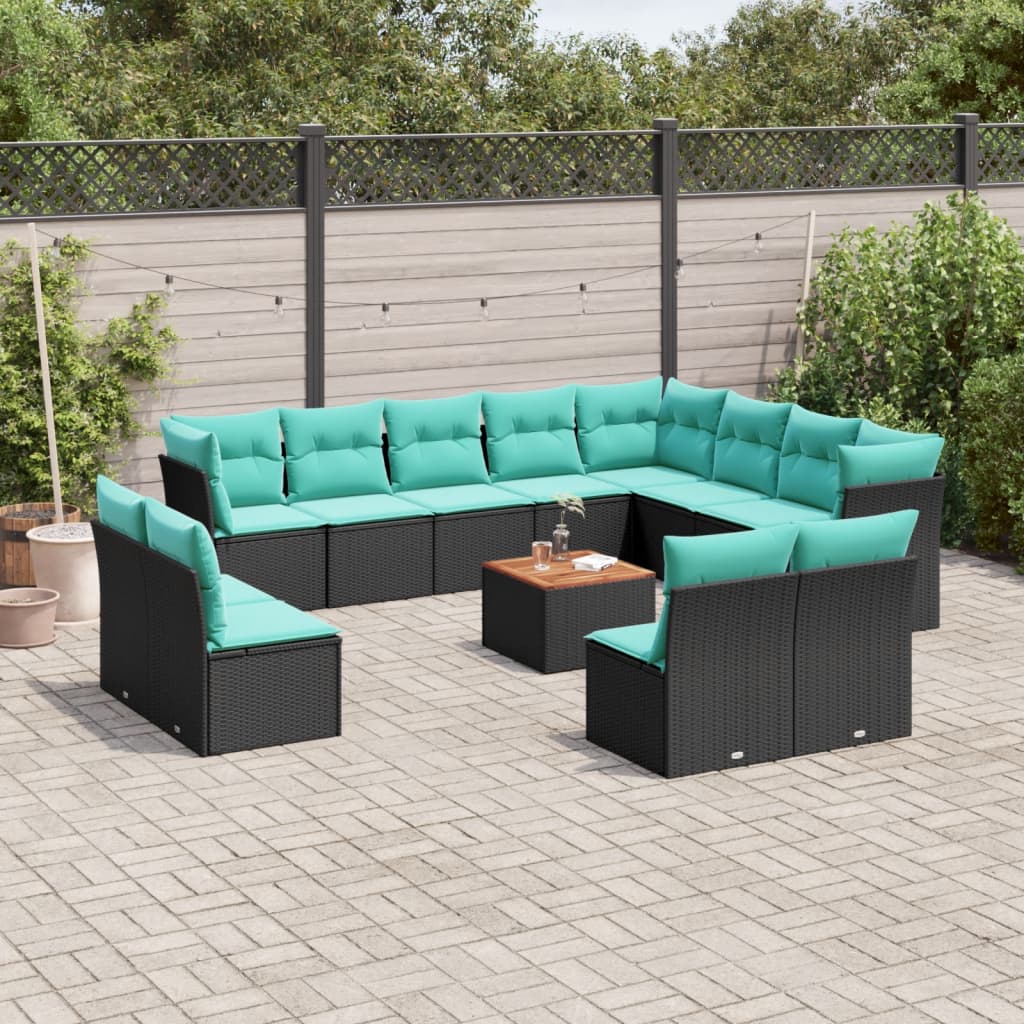 13-dijelni set vrtnih sofa s jastucima poliratan crni