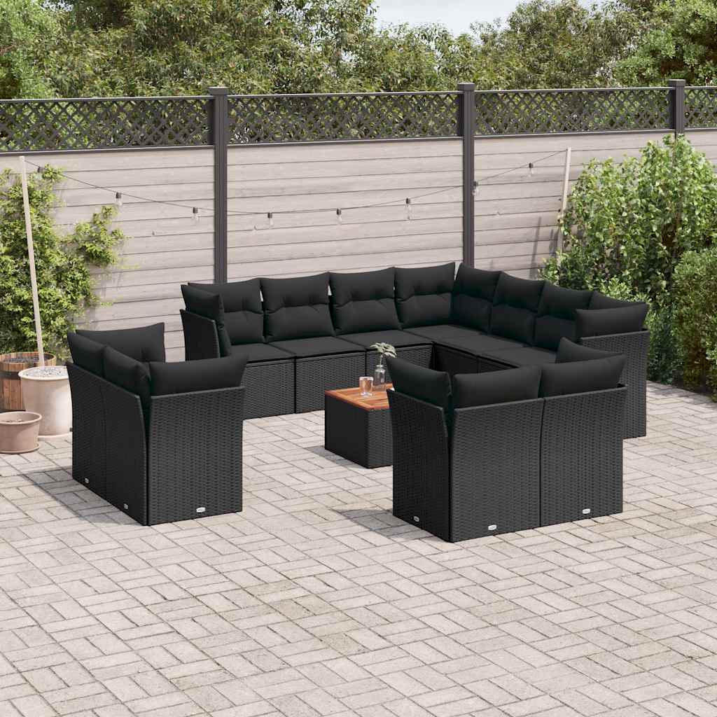 12-dijelni set vrtnih sofa od poliratana s jastucima crni
