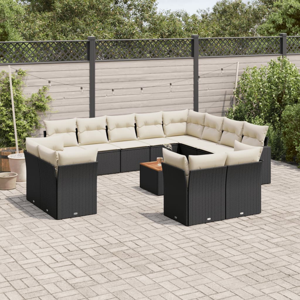 13-dijelni set vrtnih sofa s jastucima poliratan crni