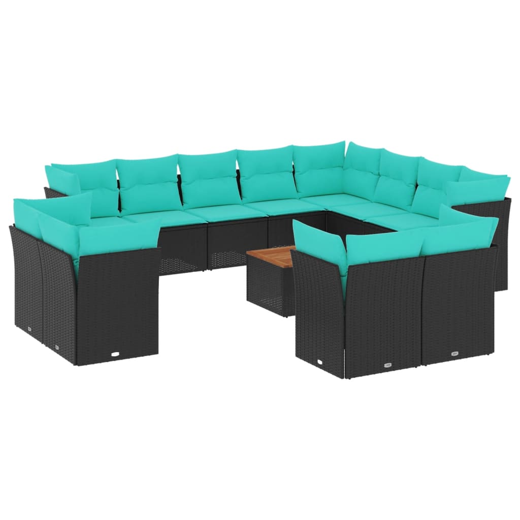 13-dijelni set vrtnih sofa s jastucima poliratan crni