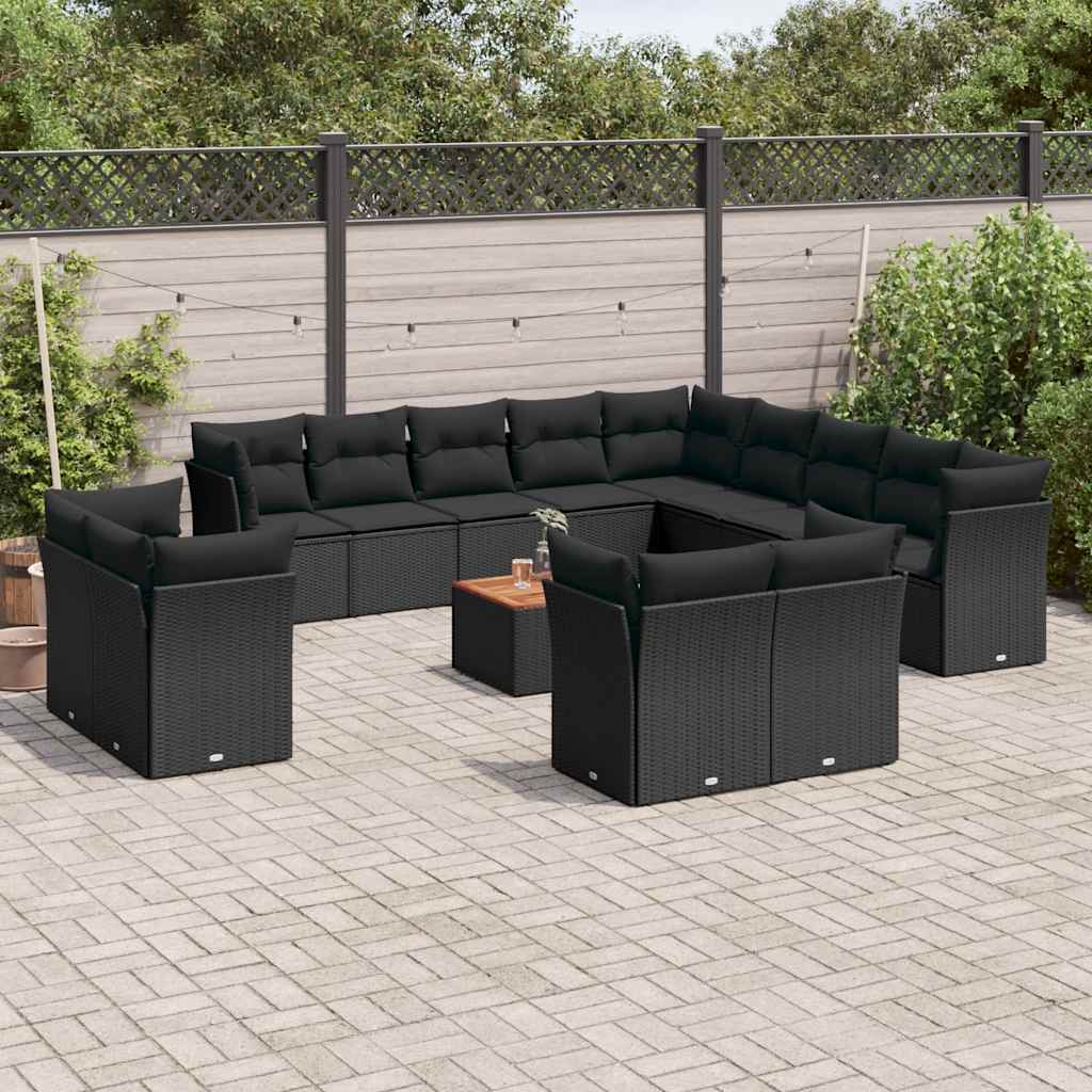 14-dijelni set vrtnih sofa s jastucima poliratan crni