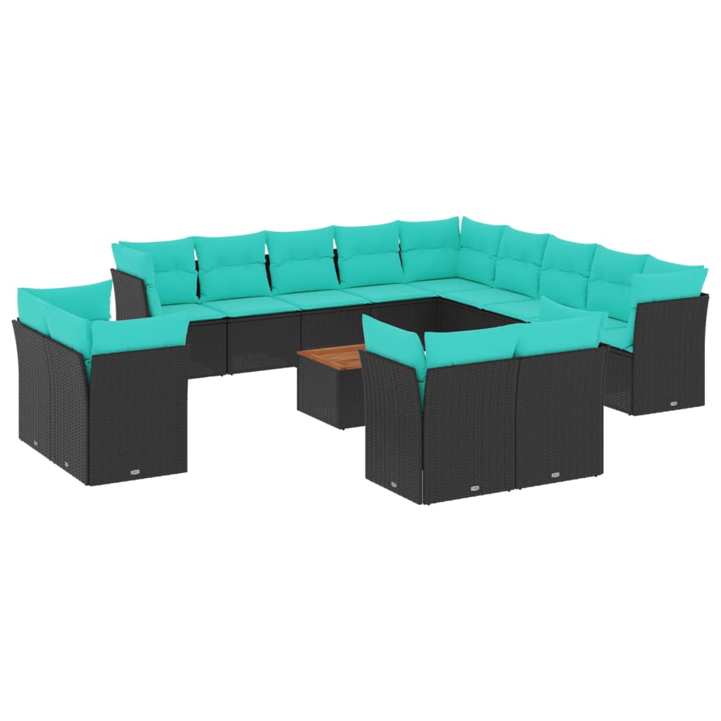 14-dijelni set vrtnih sofa s jastucima poliratan crni