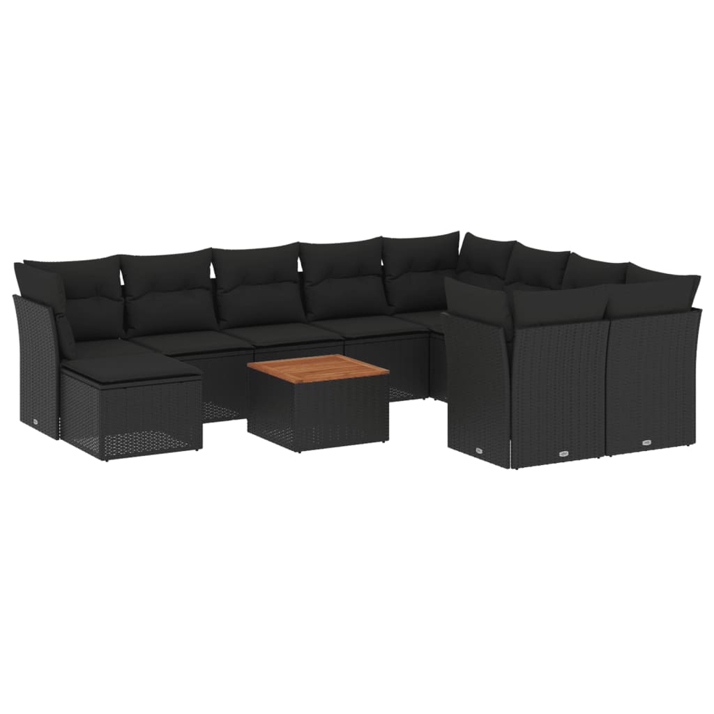 11-dijelni set vrtnih sofa od poliratana s jastucima crni