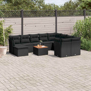 11-dijelni set vrtnih sofa od poliratana s jastucima crni