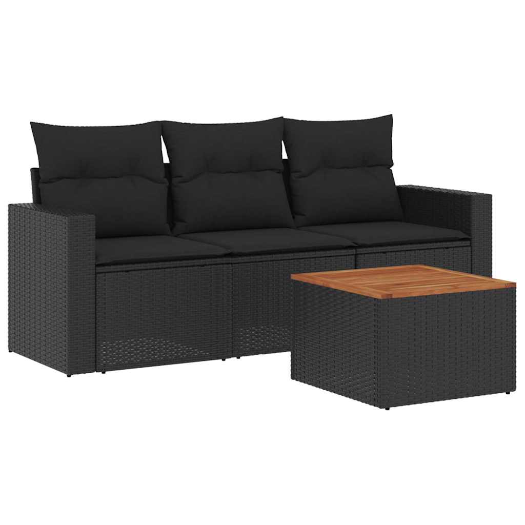 4-dijelni set vrtnih sofa od poliratana s jastucima crni