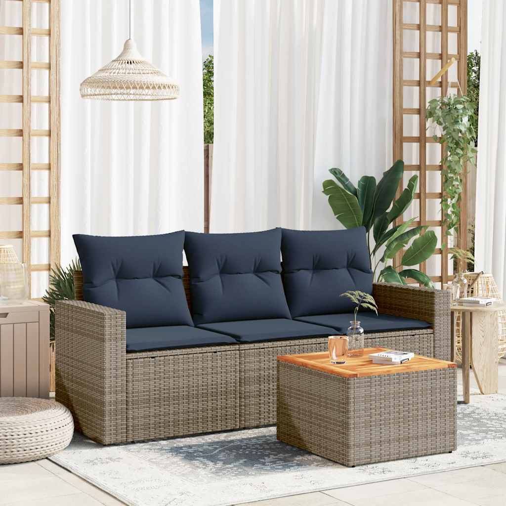 4-dijelni set vrtnih sofa od poliratana s jastucima sivi