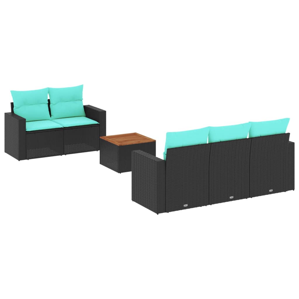 6-dijelni set vrtnih sofa od poliratana s jastucima crni