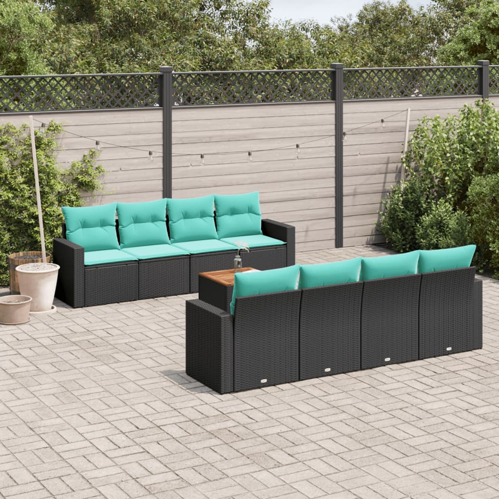 9-dijelni set vrtnih sofa od poliratana s jastucima crni