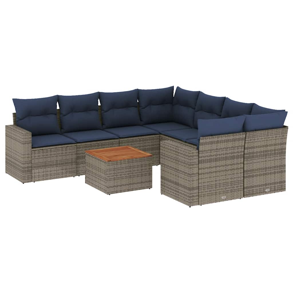 9-dijelni set vrtnih sofa od poliratana s jastucima sivi