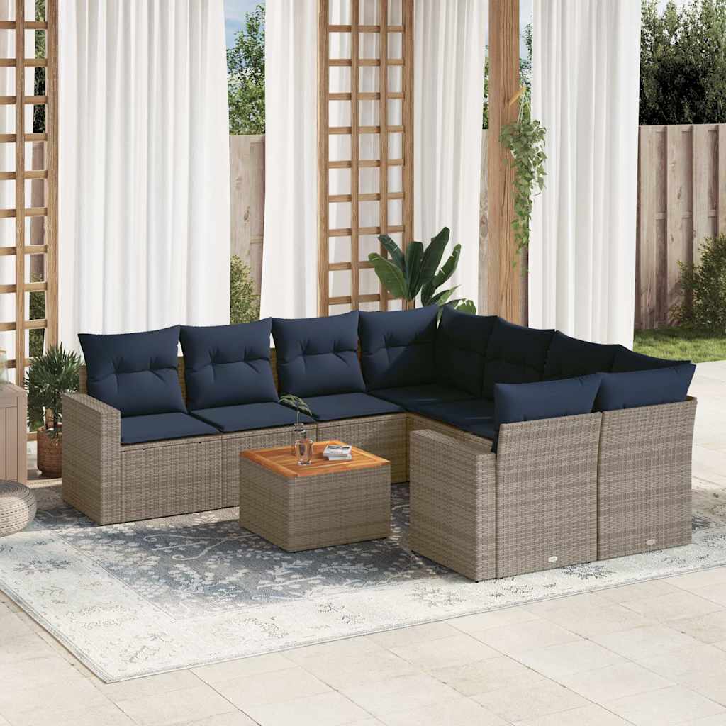 9-dijelni set vrtnih sofa od poliratana s jastucima sivi