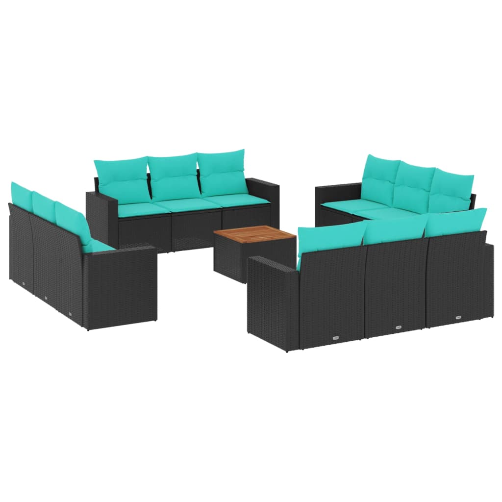 13-dijelni set vrtnih sofa s jastucima poliratan crni