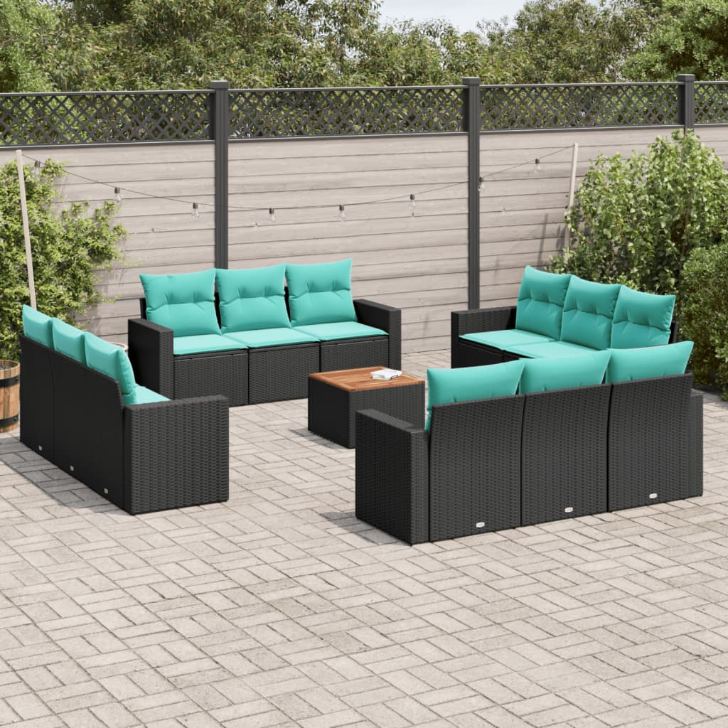 13-dijelni set vrtnih sofa s jastucima poliratan crni