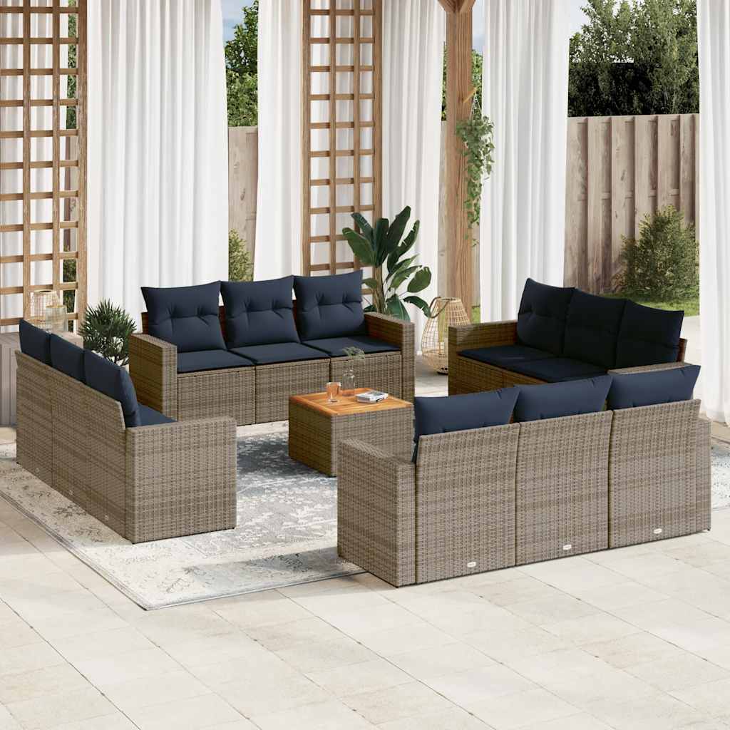 13-dijelni set vrtnih sofa od poliratana s jastucima sivi